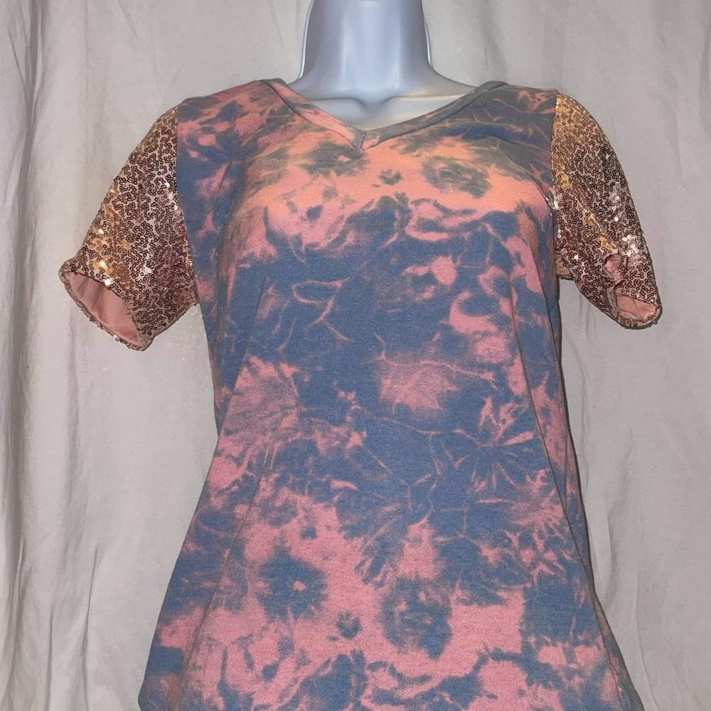 Cotton Candy Tie Dye Top with Sequins